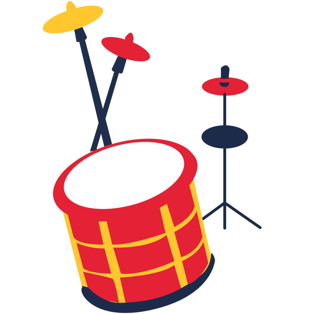 Child playing drums with drumsticks